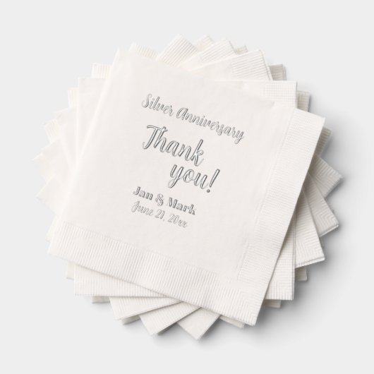25e zilveren bruiloft Jubileum gestileerd dank u Folie Servetten (Insitu (Gestapeld))