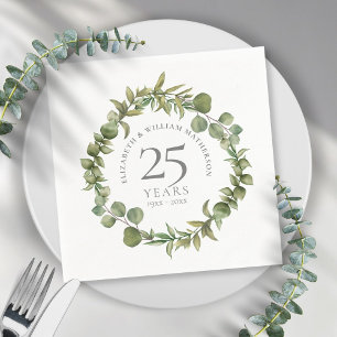 25e zilveren bruiloft Jubileum Greenery Floral Servet
