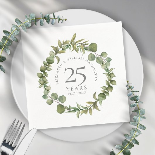 25e zilveren bruiloft Jubileum Greenery Floral Servet