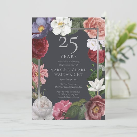 25e Zilveren Bruiloft Jubileum Landelijk Roos Kaart (Staand voorkant)