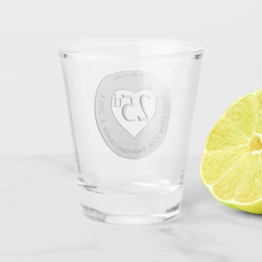25e zilveren bruiloft Jubileum Mok Shot Glas (Achterkant)