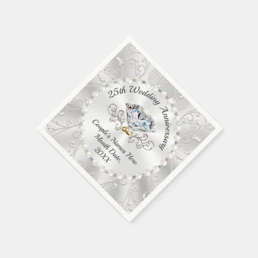 25e zilveren bruiloft Jubileum servetten, 3 maten Servet (Hoek)