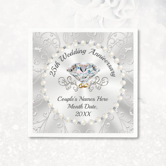 25e zilveren bruiloft Jubileum servetten, 3 maten Servet