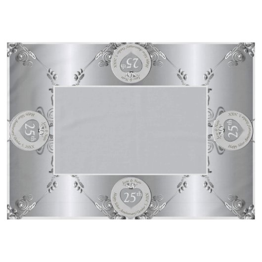 25e Zilveren Bruiloft Jubileum Tafelkleed (Voorkant (Horizontaal))