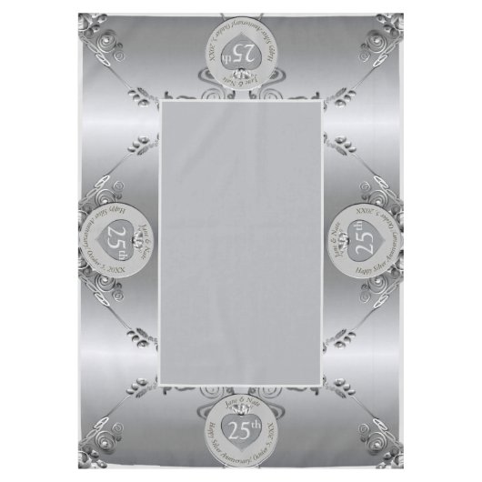 25e Zilveren Bruiloft Jubileum Tafelkleed (Voorkant)