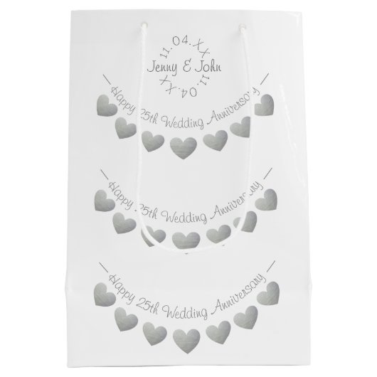 25e zilveren bruiloft Jubileum wit Medium Cadeauzakje (Achterkant)