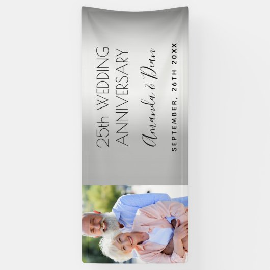 25e zilveren bruiloft speciale foto spandoek (Verticaal)