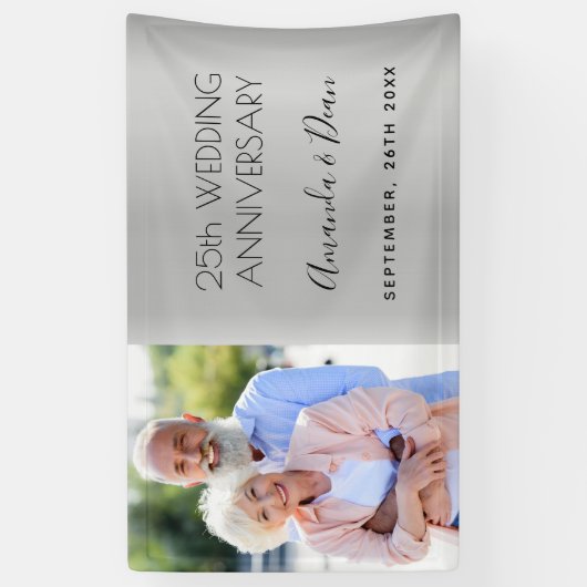 25e zilveren bruiloft speciale foto spandoek (Verticaal)