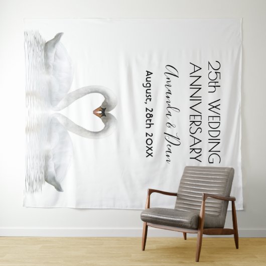 25e zilveren bruiloft witte zwanen houden van lief wandkleed (In Situ (horizontaal))