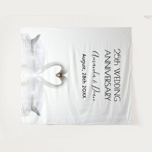 25e zilveren bruiloft witte zwanen houden van lief wandkleed (Voorkant (horizontaal))