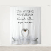 25e zilveren bruiloft witte zwanen houden van lief wandkleed (Voorkant)