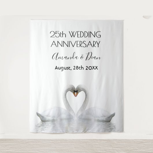 25e zilveren bruiloft witte zwanen houden van lief wandkleed (Voorkant)