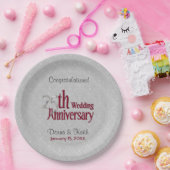 25e Zilveren en Bourgondische Jubileum Papieren Bo Papieren Bordje (Feest)