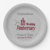 25e Zilveren en Bourgondische Jubileum Papieren Bo Papieren Bordje (Voorkant)