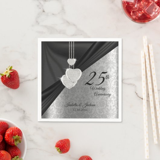 25e zilveren en zwarte bruiloft Jubileum ontwerp Servet (Insitu)