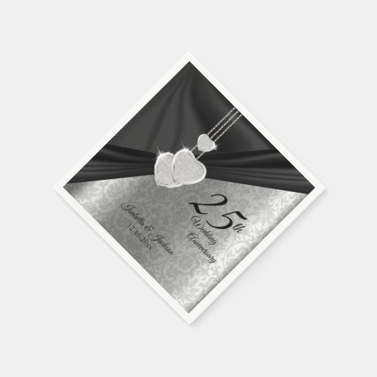 25e zilveren en zwarte bruiloft Jubileum ontwerp Servet (Hoek)