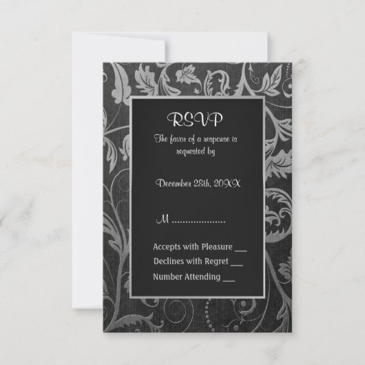 25e Zilveren en Zwarte Damask Jubileum - RSVP (Voorkant)