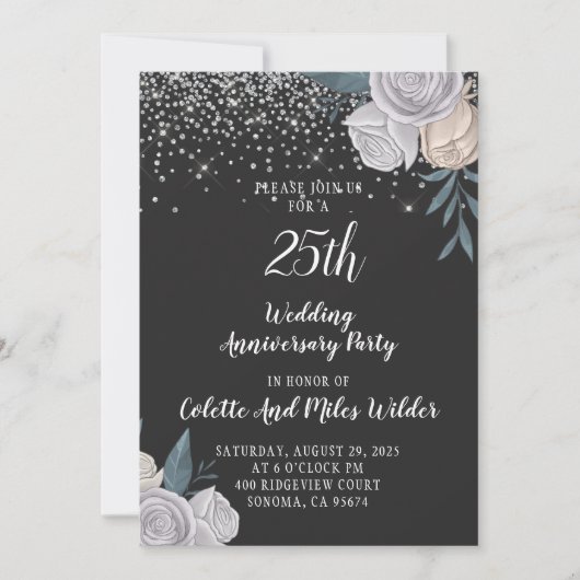 25e zilveren glitter huwelijksjubileum kaart (Voorkant)