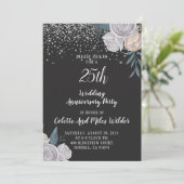 25e zilveren glitter huwelijksjubileum kaart (Staand voorkant)