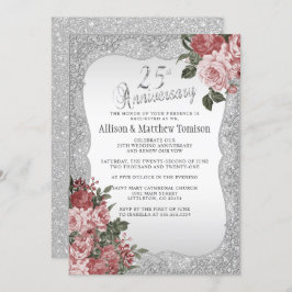 25e Zilveren Glitter-jubileum | Blush Bloemen Kaart
