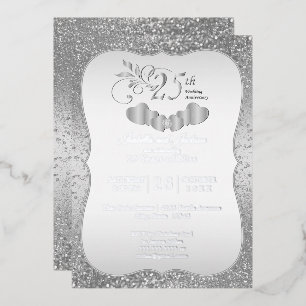 25e Zilveren Glitter Jubileum Folie Uitnodiging