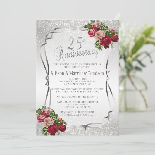 25e Zilveren Glitter Wedding Jubileum | DIY-tekst Kaart (Staand voorkant)