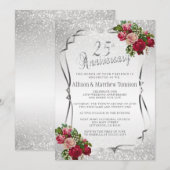 25e Zilveren Glitter Wedding Jubileum | DIY-tekst Kaart (Voorkant / Achterkant)