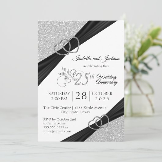 25e Zilveren Glitter Wedding Jubileum Kaart (Staand voorkant)