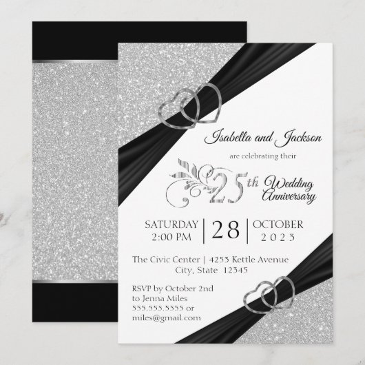 25e Zilveren Glitter Wedding Jubileum Kaart (Voorkant / Achterkant)