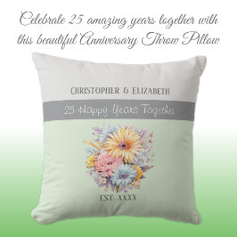 25e zilveren huwelijksdag bloemen groen kussen