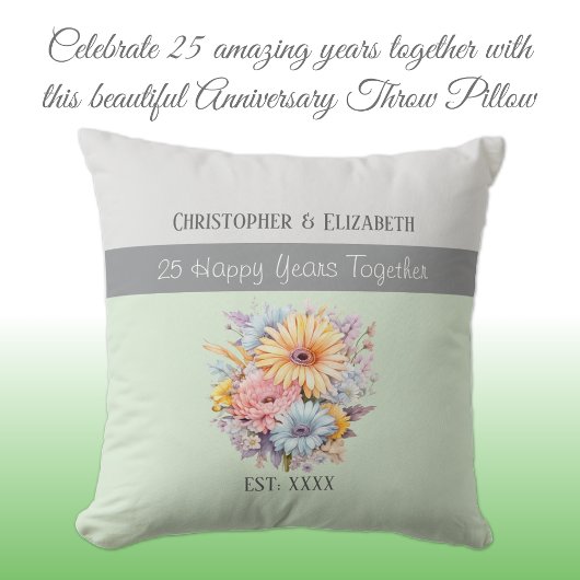 25e zilveren huwelijksdag bloemen groen kussen