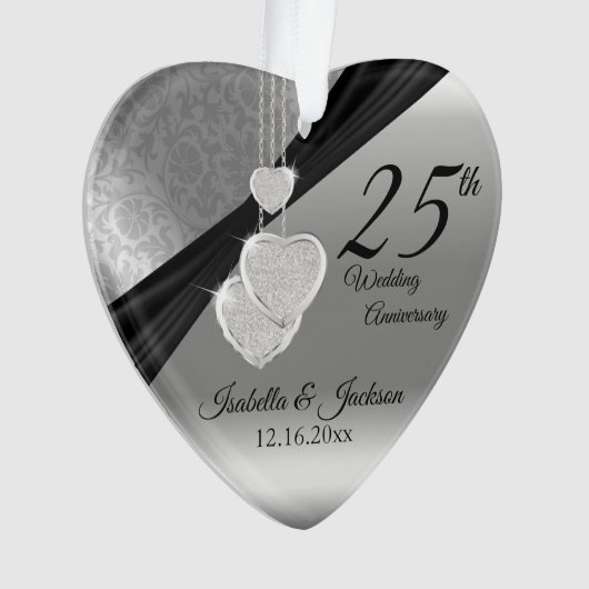 25e Zilveren Huwelijksjubileum Aandenken Ornament (voorkant)