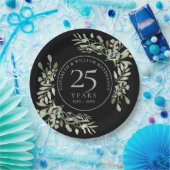 25e Zilveren Huwelijksjubileum Aquarel Groene Bloe Papieren Bordje (Feest)