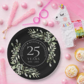 25e Zilveren Huwelijksjubileum Aquarel Groene Bloe Papieren Bordje (Feest)