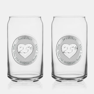 25e zilveren huwelijksjubileum  blikvorm glas