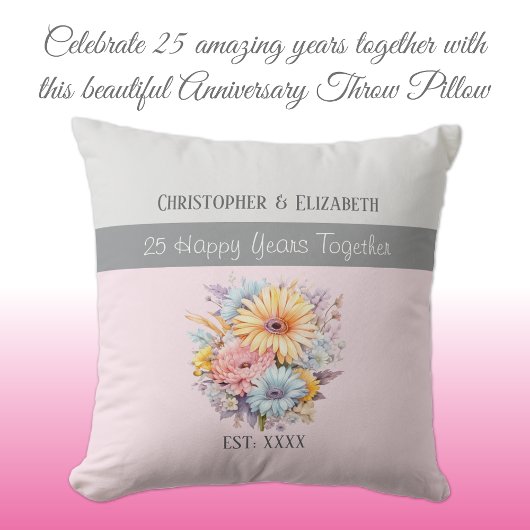 25e zilveren huwelijksjubileum bloemen roze kussen