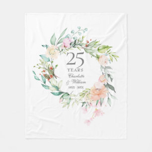 25e zilveren huwelijksjubileum bloemenslinger fleece deken