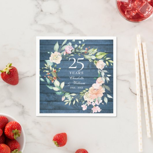 25e zilveren huwelijksjubileum bloemrijk blauw rus servet (Insitu)