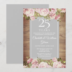 25e zilveren huwelijksjubileum Boho rustieke rozen Kaart