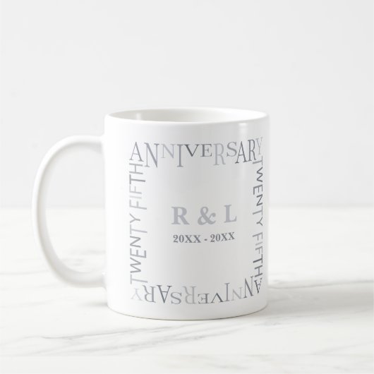 25e zilveren huwelijksjubileum cadeau koffiemok (Links)