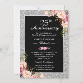 25e Zilveren Huwelijksjubileum Elegante Bloemen Kaart