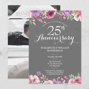 25e Zilveren Huwelijksjubileum Foto Bloemrozen Kaart