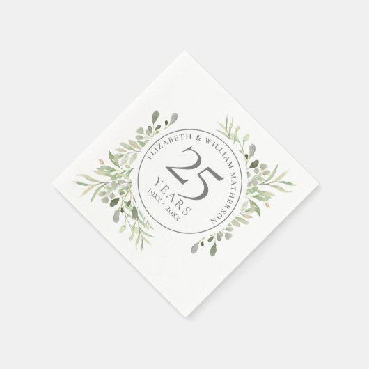 25e zilveren huwelijksjubileum groen servet (Hoek)