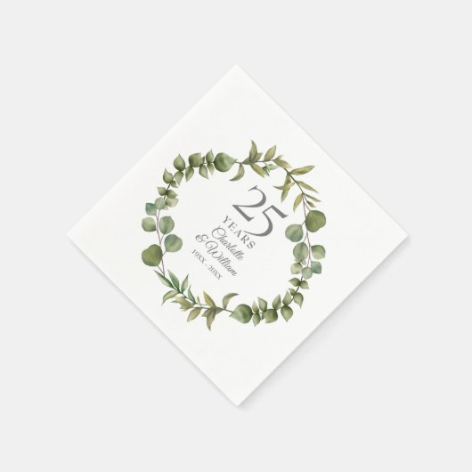 25e zilveren huwelijksjubileum groenbladerige kran servet (Hoek)