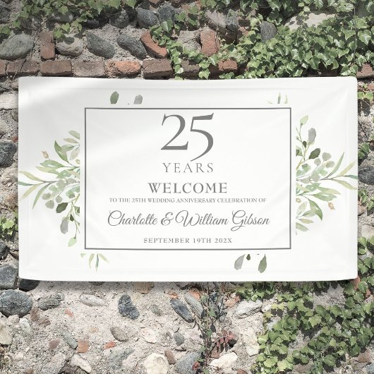 25e zilveren huwelijksjubileum Groene begroeting Spandoek