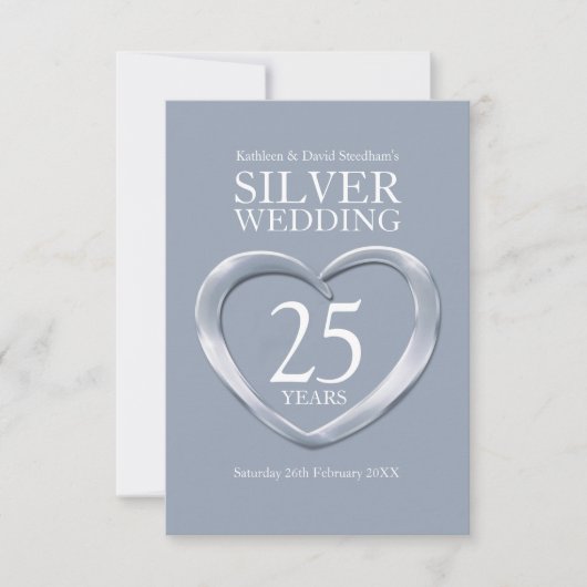 25e zilveren huwelijksjubileum hart antwoordkaart RSVP kaartje (Voorkant)