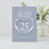 25e zilveren huwelijksjubileum hart antwoordkaart RSVP kaartje (Staand voorkant)