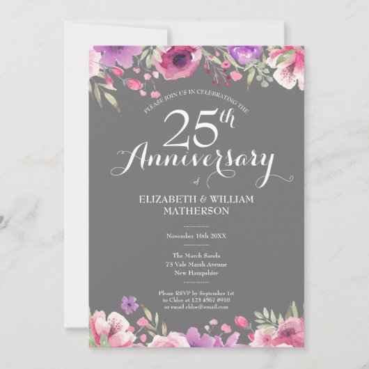 25e zilveren huwelijksjubileum Landelijke bloemen Kaart (Voorkant)