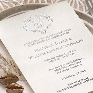 25e Zilveren Huwelijksjubileum Luxe elegant Folie Uitnodiging