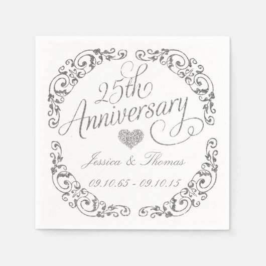 25e zilveren huwelijksjubileum papieren servetten (Voorkant)